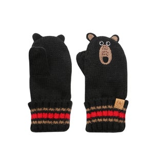 Baby Knitted Mittens - Black Bear 0-2Y