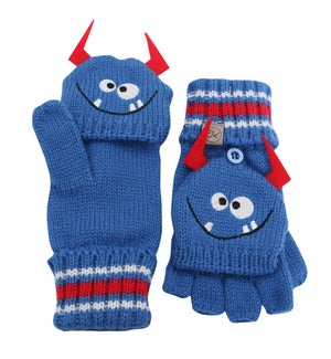 Knitted Fingerless Gloves w/Flap - Monster 2-4Y