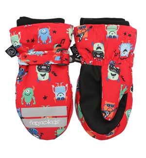 Water Repellent Ski Mittens - Monsters Red 6-24 months