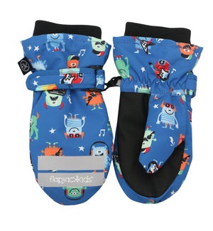 Water Repellent Ski Mittens - Monsters Blue 6-24 months