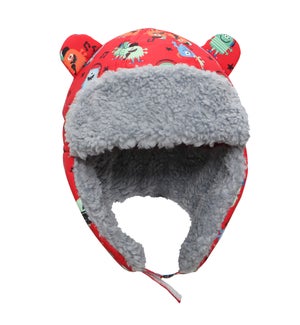 Water Repellent Trapper Hat - Monsters Red 6-24M