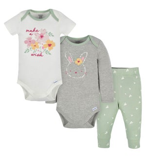 3-Piece Baby Girls Bunny Onesies® Bodysuits and Pant Set -Prepack of 6