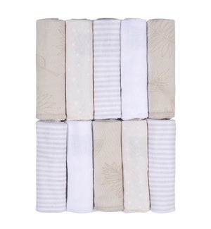 Just Born 10-Pack Baby Neutral Natural Leaves Washcloths