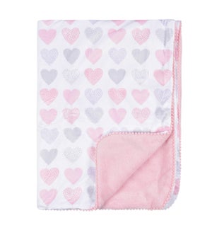 Just Born Baby Girls Pink Hearts Plush Blanket