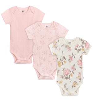 Just Born 3-Pack Baby Girls Vintage Floral Short Sleeve Bodysuits 0-3M