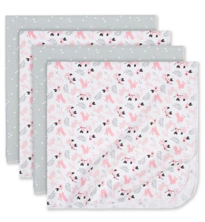 Just Born 4-Pack Baby Girls Bunnies Flannel Blankets