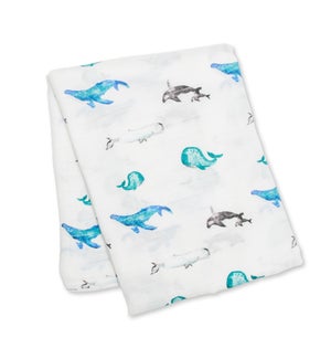 Bamboo Muslin Swaddle - Whales