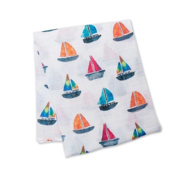 Cotton Muslin Swaddle - Sailboat One Size