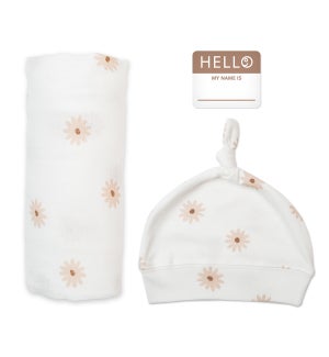 Hello World Blanket & Knotted Hat - Daisies