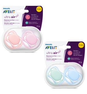 Ultra Air Pacifier 0-6m, Various Colors, 2 pack