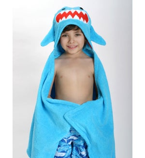 Kids Plush Terry Hooded Bath Towel - Sherman Shark 2Y+