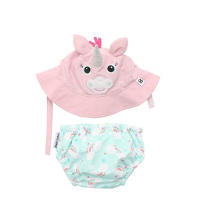 Baby Swim Diaper & Sun Hat Set - Alli the Alicorn 3-6m