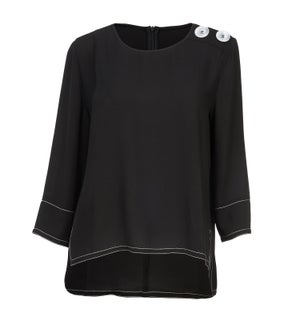 3/4 SLEEVE W/BUTTON TOP-BLACK