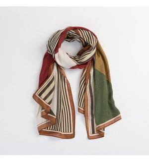 BEIGE GEOMETRIC AND THICK STRIPE LIGHTWEIGHT SCARF