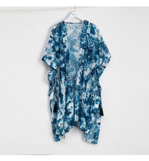 DARK BLUE MARBLE OPEN FRONT SHEER KIMONO WITH TASSELS