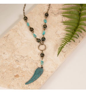 JACEY TURQUOISE FEATHER PENDANT NECKLACE