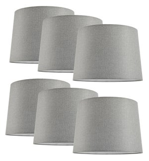 6-PACK GREY LINEN DRUM LAMP SHADES - 13x15x10”H  