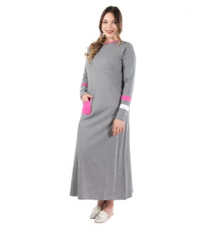 "100% Cotton Camper's Zip Pocket Full-Length Sleeping Gown, Heather Charcoal, XL"