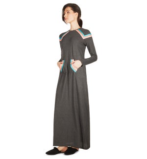 "100% Cotton Tricolor Striped Full-Length Camper Gown, Charcoal Heather, M"
