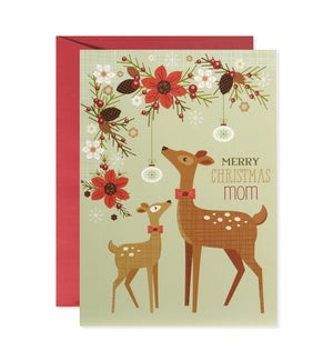 Doe and Fawn Under Holly Greeting Card