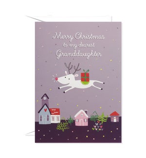 Reindeer Flight Over Town Greeting Card