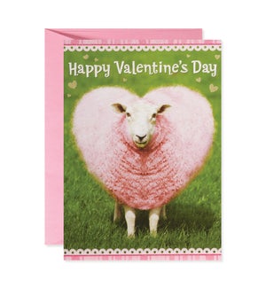 Sheep with Pink Heart Fleece Greeting Card