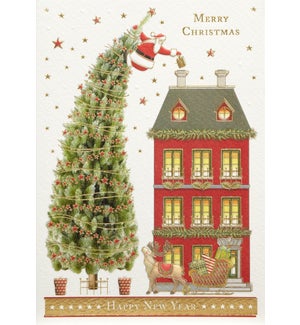 Santa on Tall Tree Classico Boxed Greeting Cards