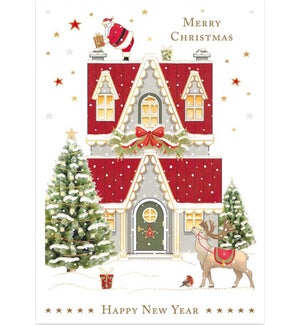 Santa Reindeer and House Classico Boxed Cards