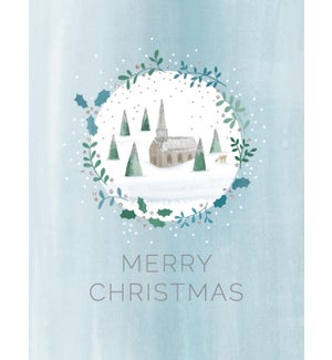 Snow Covered Church Petite Boxed Greeting Cards