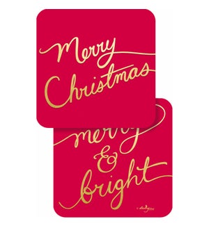 Merry Christmas Script Double-Sided Paper Coasters