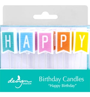 Soft Bright Birthday Flags Sculpted Candles