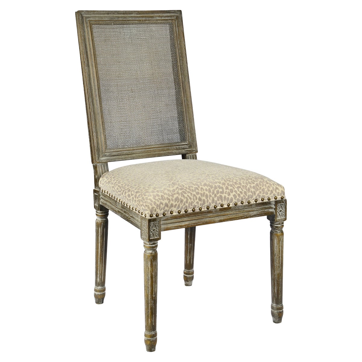 -Square Maxwell Side Chair W/ Cane(Snow Leopard)