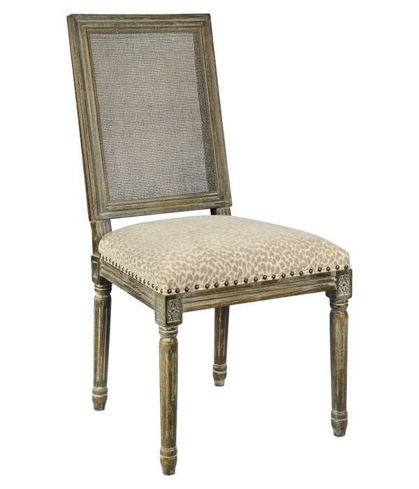 -Square Maxwell Side Chair W/ Cane(Snow Leopard)
