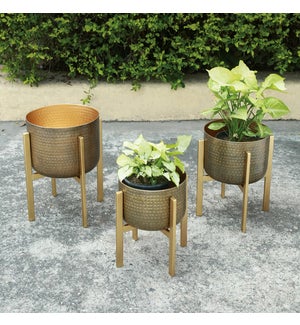 Hammered Metal Planter Holders with Stands, Set of 3