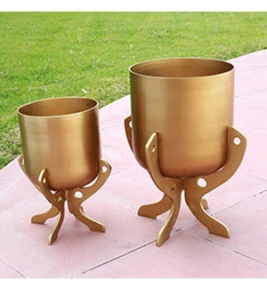 Golden Finish Planter Holders with Stands, Set of 2