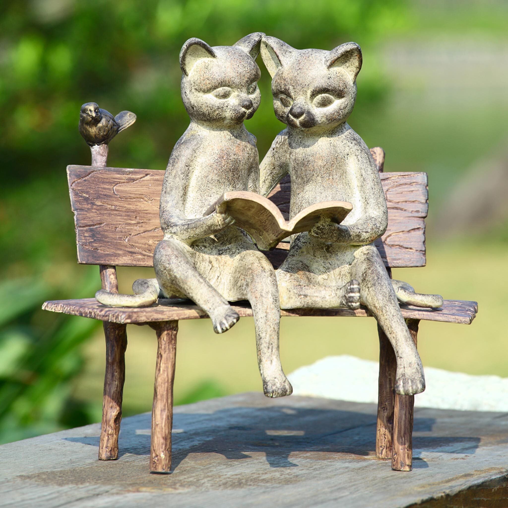 Reading Cats on Bench Garden Sculpture - cat | SPI Home