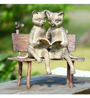 Reading Cats on Bench Garden Sculpture