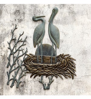 Crane Pair in Nest Wall Plaque