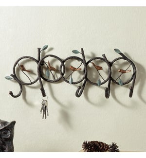Five Birds on Branches Keyhook
