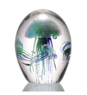 Art Glass Green and Blue Jellyfish Quartet