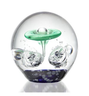Art Glass Green and Clear Bubble Sphere Glow in the Dark