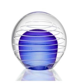 Art Glass White Swirl and Blue Sphere