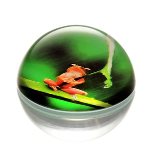 Art Glass Rainforest Frog with Leaf Paperweight