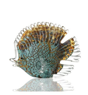 Art Glass Blue & Gold Crackled Tropical Fish