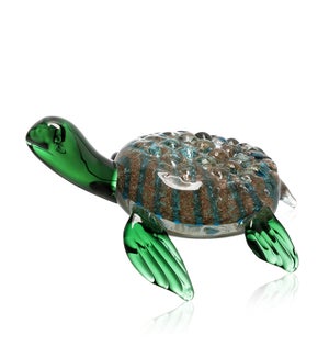 Art Glass Turqoise & Green Turtle