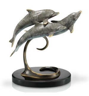 Triple Dolphins on Marble Base