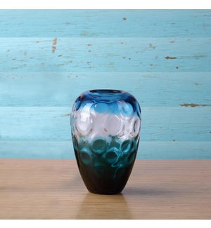 Short Blue and White Glass Vase