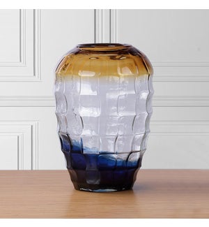 Large Blue and Gold Glass Vase
