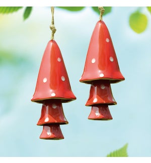 Ceramic Red Mushroom Windchimes Set of 2