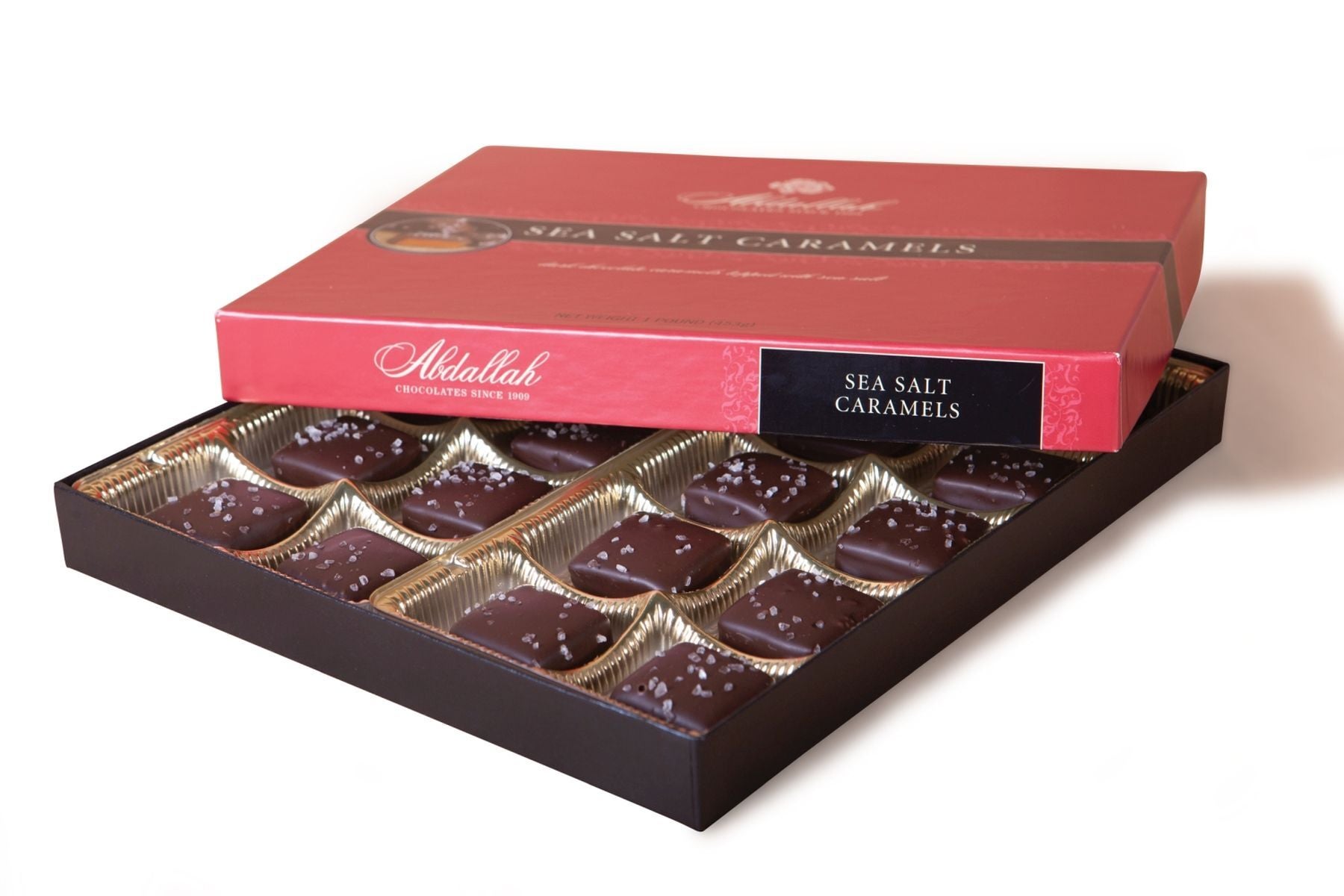 1 lb SEA SALT CARAMELS DARK / 2 ct abdallah candies CMA